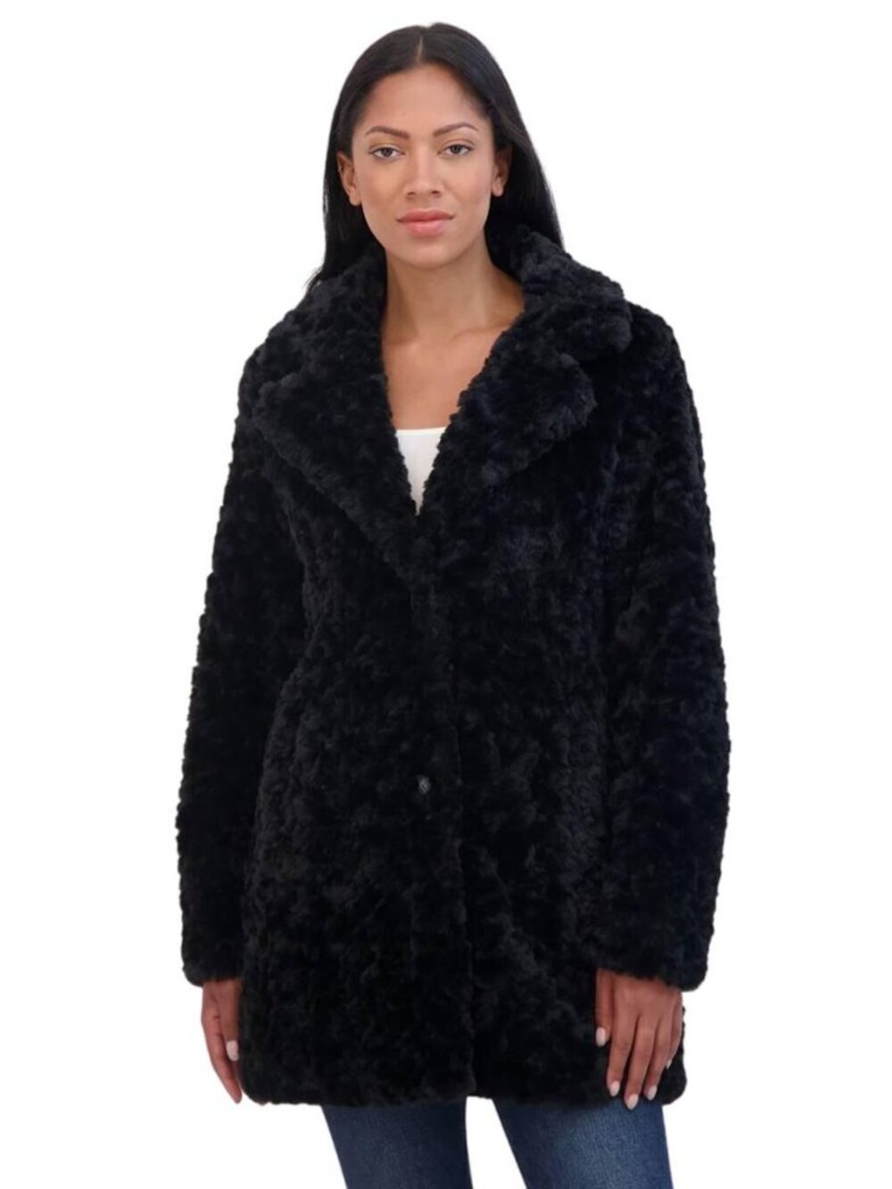 NWT Sebby Collection Reversible Crushed Faux Fur Button Front Coat Black L